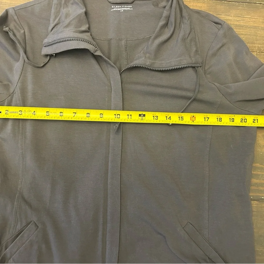 EILEEN FISHER Jacket L Organic Cotton Jersey Longline Hoodie Full Zip‎ Gray USA